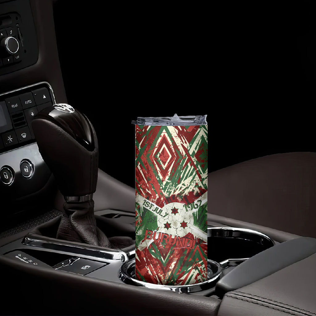 Burundi Independence Day Skinny Tumbler 1st July 1962 Distressed Grunge Flag Art - Broken Chains And Freedom Star