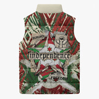 Burundi Independence Day Sleeveless Puffer Jacket 1st July 1962 Distressed Grunge Flag Art - Broken Chains And Freedom Star