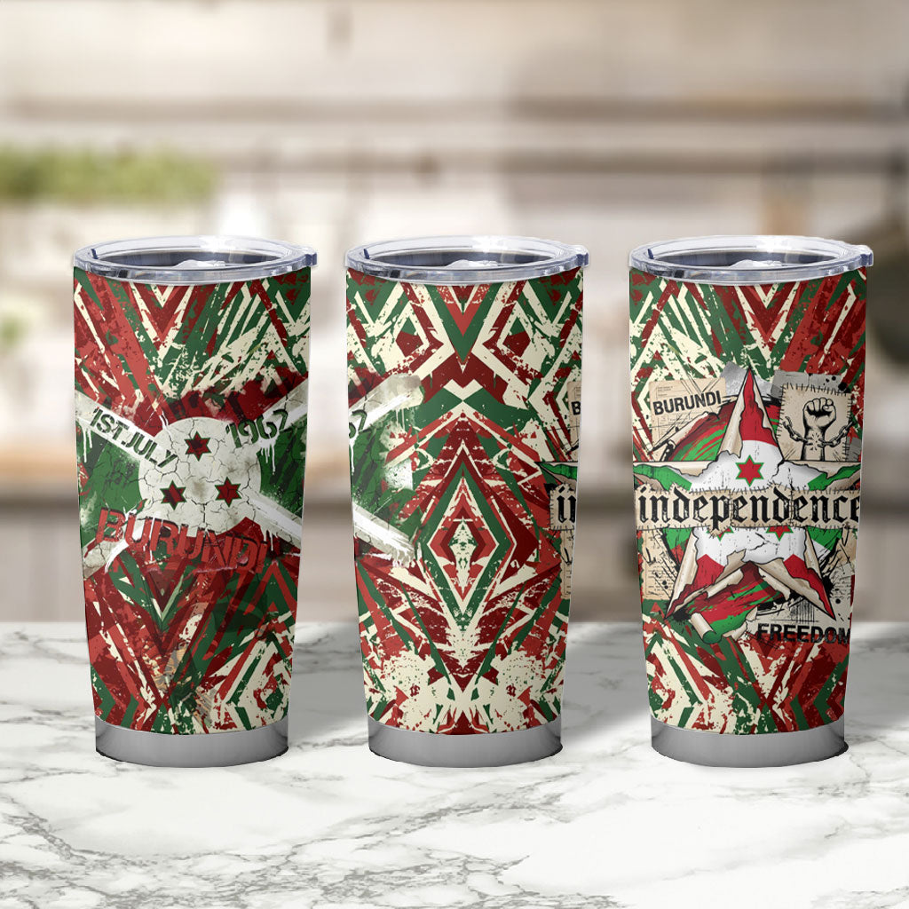 Burundi Independence Day Tumbler Cup 1st July 1962 Distressed Grunge Flag Art - Broken Chains And Freedom Star