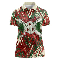 Burundi Independence Day Women Polo Shirt 1st July 1962 Distressed Grunge Flag Art - Broken Chains And Freedom Star