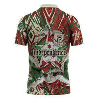 Burundi Independence Day Zipper Polo Shirt 1st July 1962 Distressed Grunge Flag Art - Broken Chains And Freedom Star