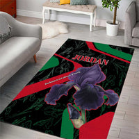 Jordan Black Iris Area Rug with Flag Colors and Cultural Quote