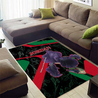 Jordan Black Iris Area Rug with Flag Colors and Cultural Quote