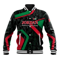 Jordan Black Iris Baseball Jacket with Flag Colors and Cultural Quote