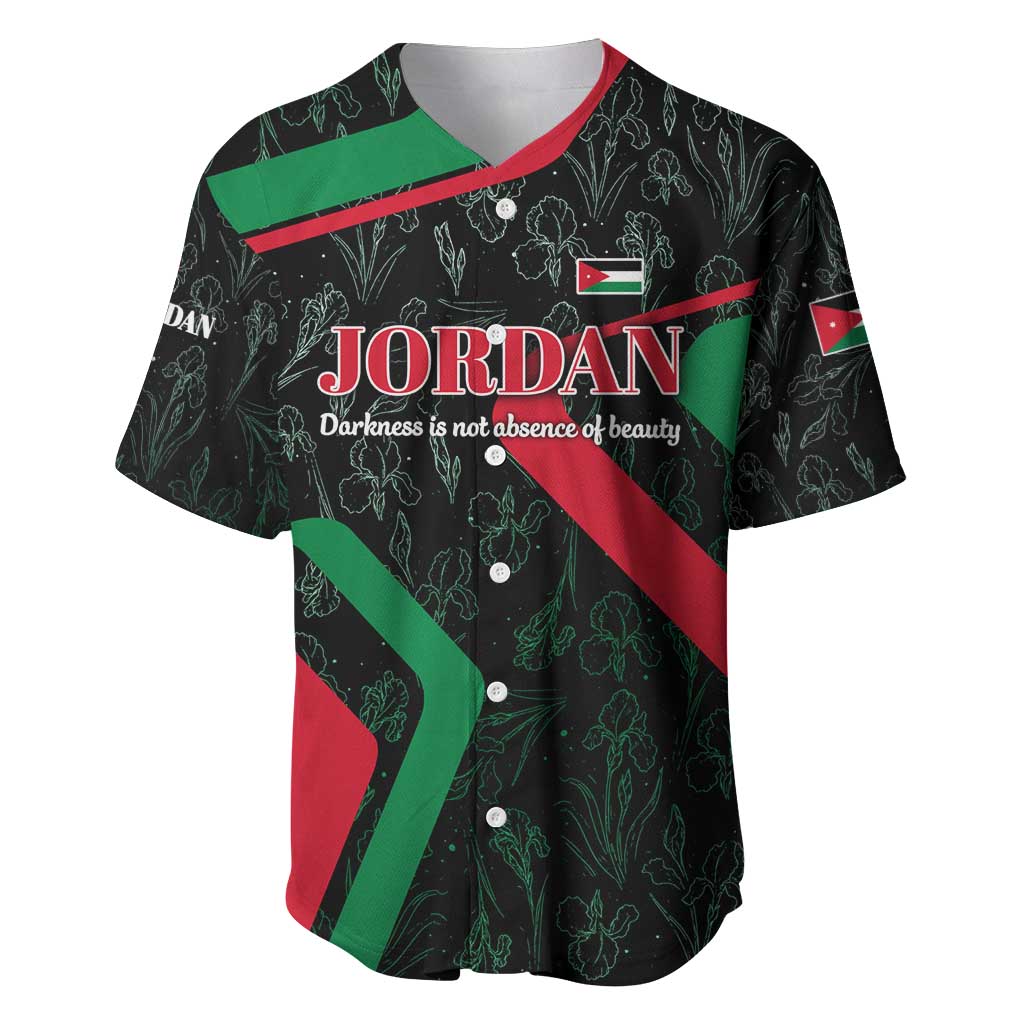 Jordan Black Iris Baseball Jersey with Flag Colors and Cultural Quote