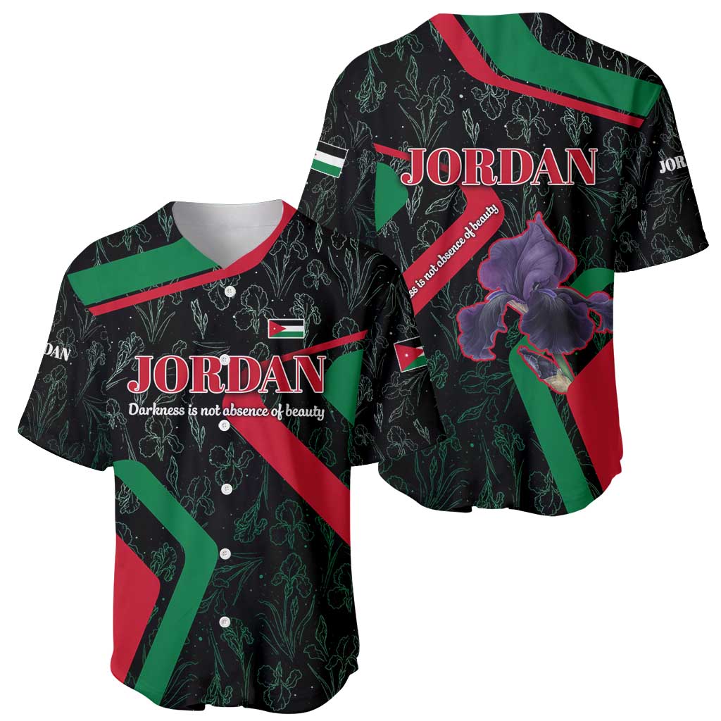 Jordan Black Iris Baseball Jersey with Flag Colors and Cultural Quote