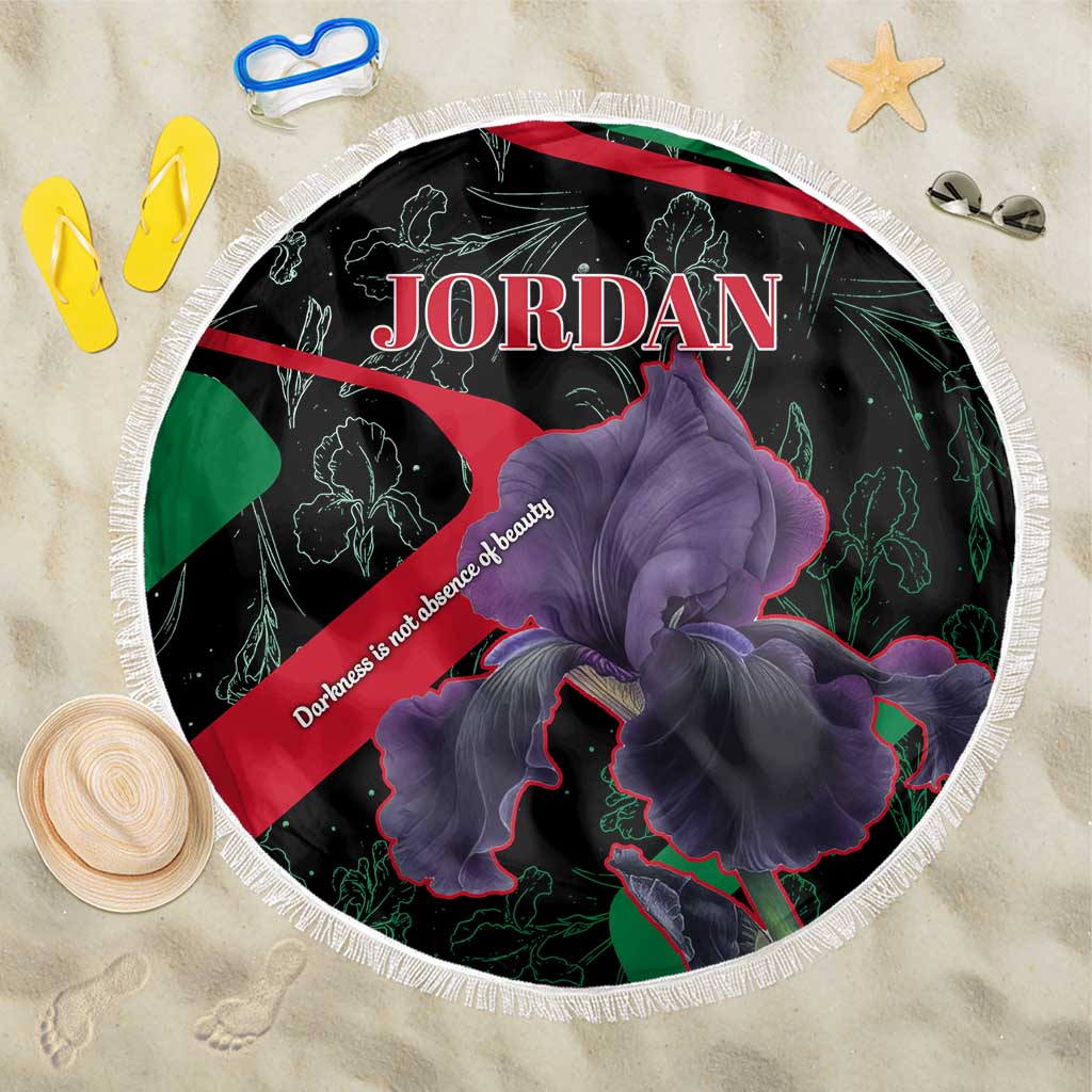 Jordan Black Iris Beach Blanket with Flag Colors and Cultural Quote