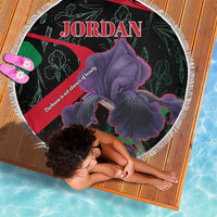 Jordan Black Iris Beach Blanket with Flag Colors and Cultural Quote