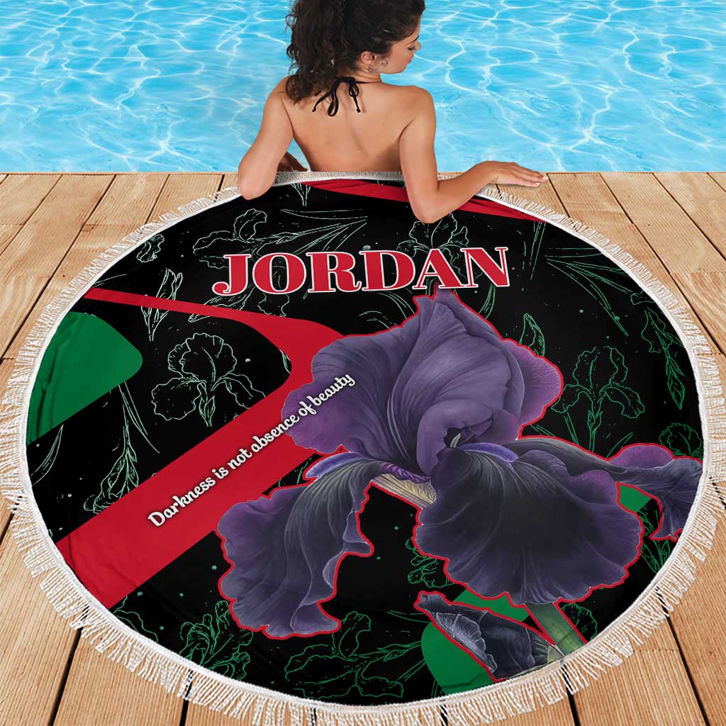 Jordan Black Iris Beach Blanket with Flag Colors and Cultural Quote