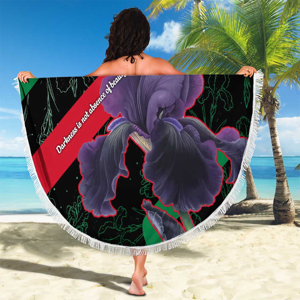 Jordan Black Iris Beach Blanket with Flag Colors and Cultural Quote