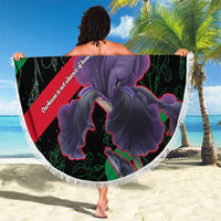 Jordan Black Iris Beach Blanket with Flag Colors and Cultural Quote