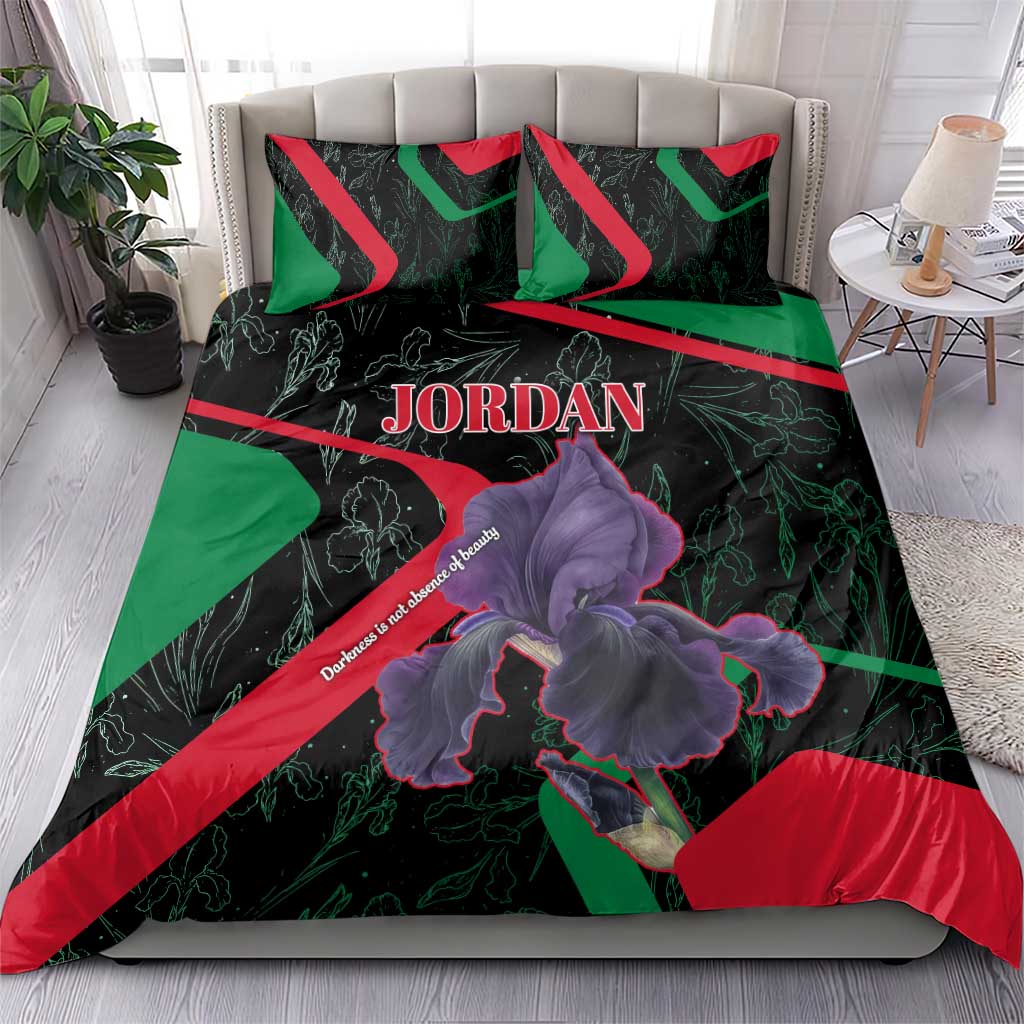Jordan Black Iris Bedding Set with Flag Colors and Cultural Quote