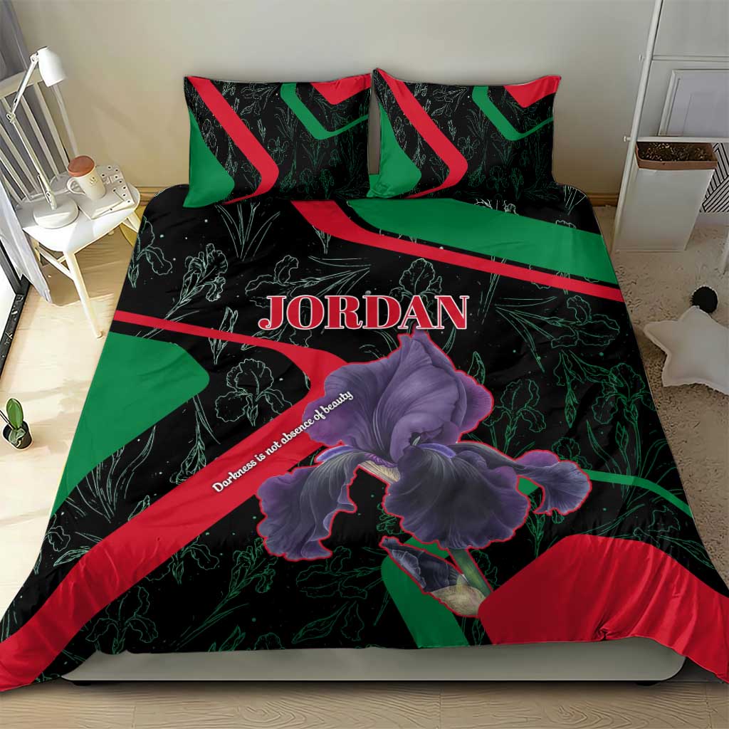 Jordan Black Iris Bedding Set with Flag Colors and Cultural Quote