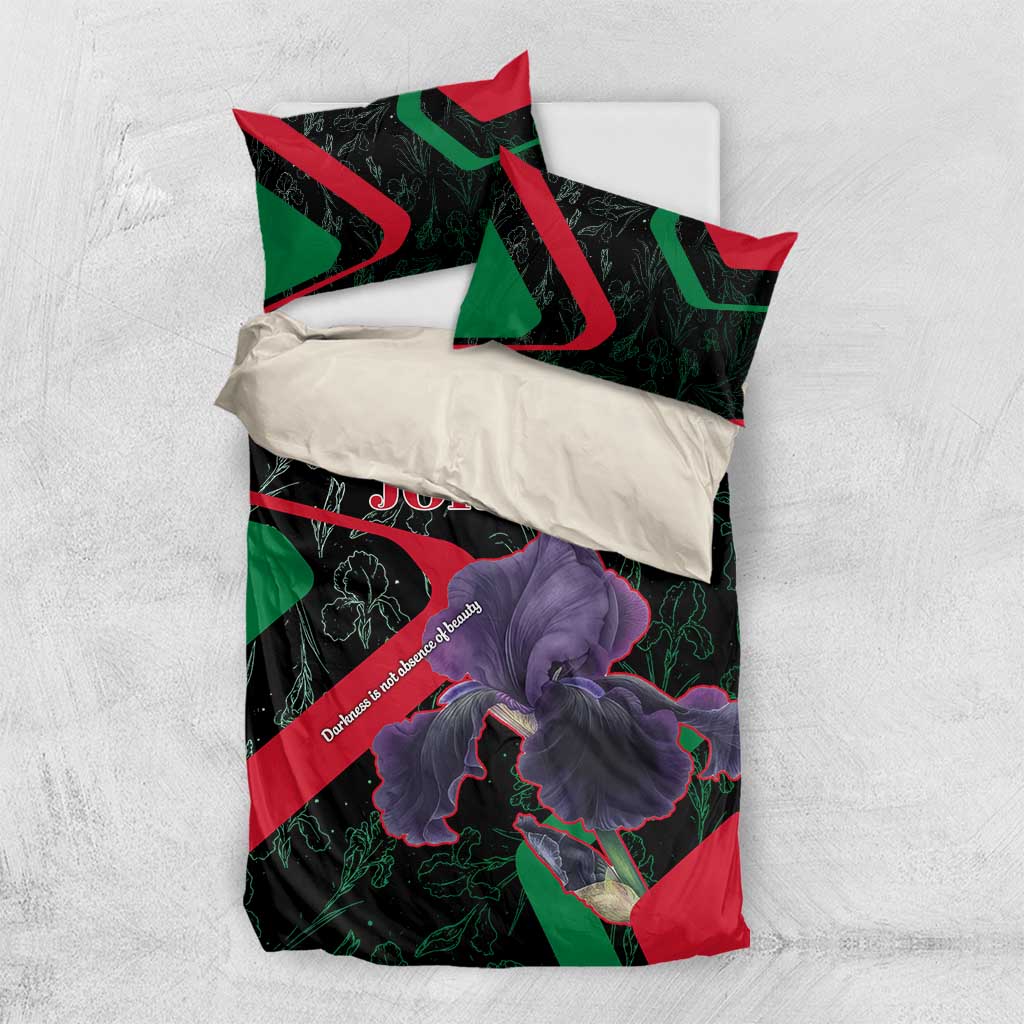Jordan Black Iris Bedding Set with Flag Colors and Cultural Quote
