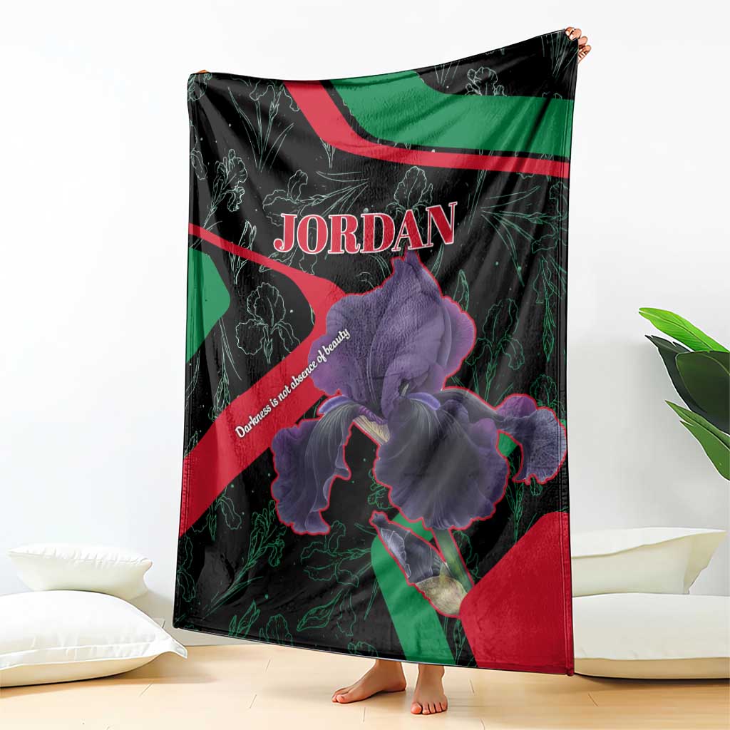 Jordan Black Iris Blanket with Flag Colors and Cultural Quote