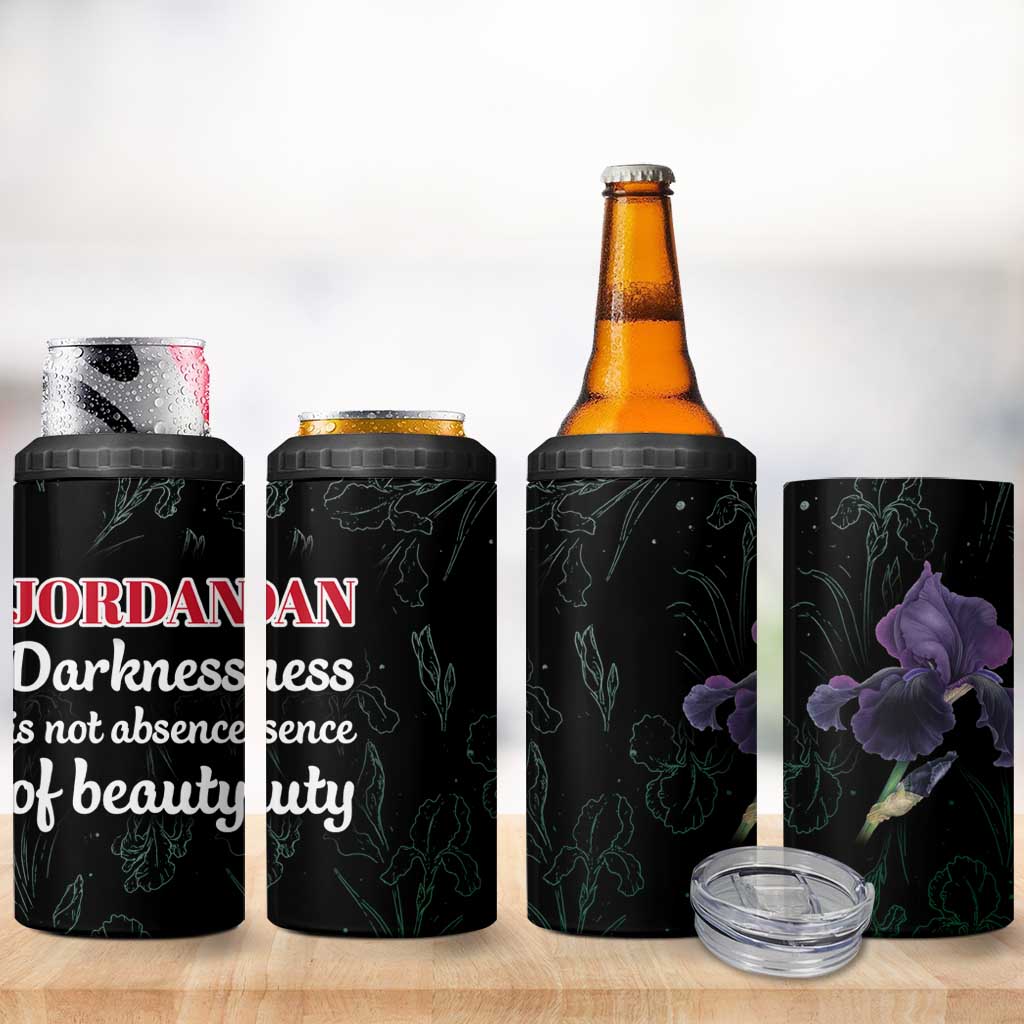 Jordan Black Iris 4 in 1 Can Cooler Tumbler with Flag Colors and Cultural Quote