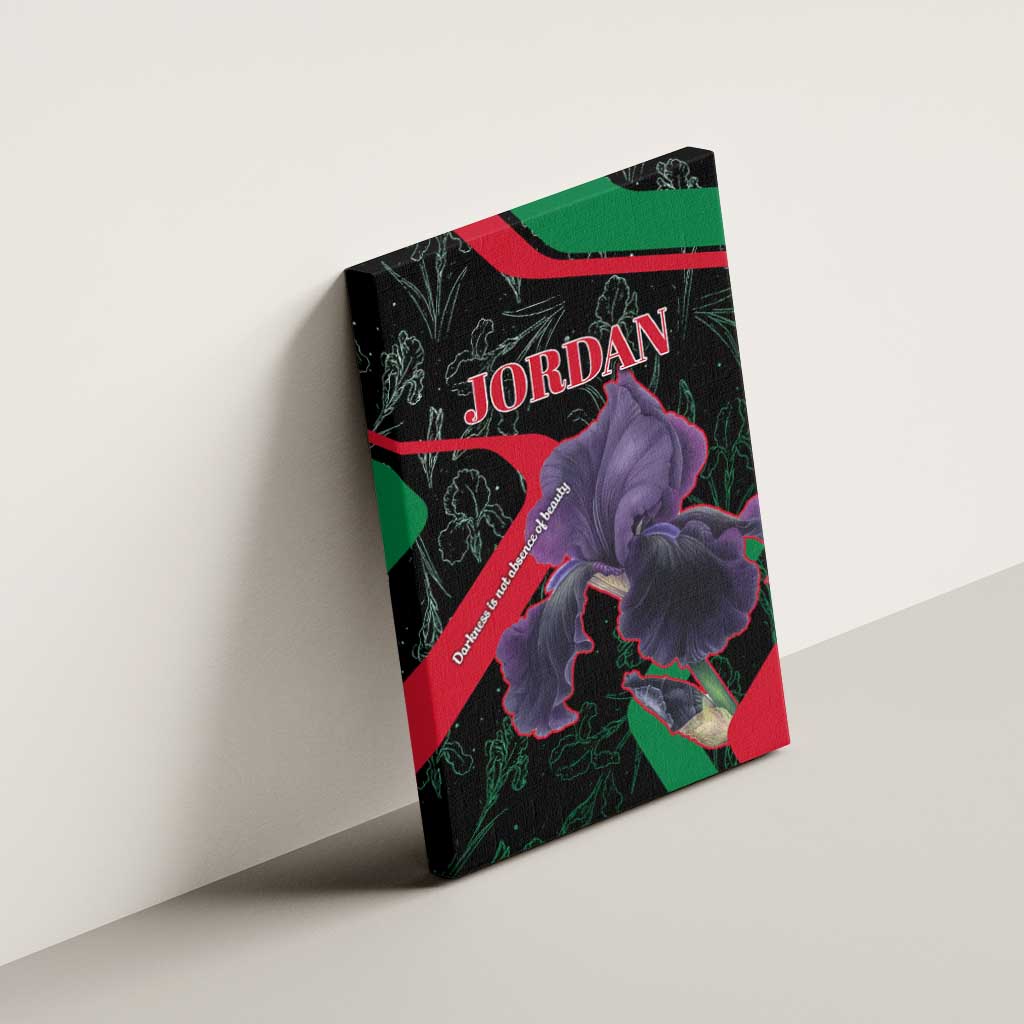 Jordan Black Iris Canvas Wall Art with Flag Colors and Cultural Quote