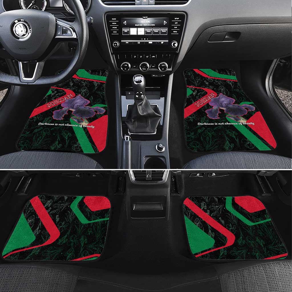 Jordan Black Iris Car Mats with Flag Colors and Cultural Quote