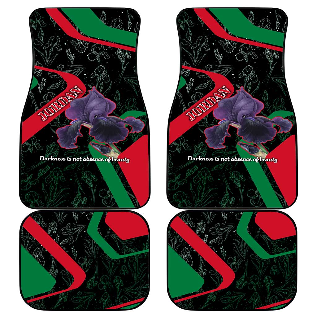 Jordan Black Iris Car Mats with Flag Colors and Cultural Quote