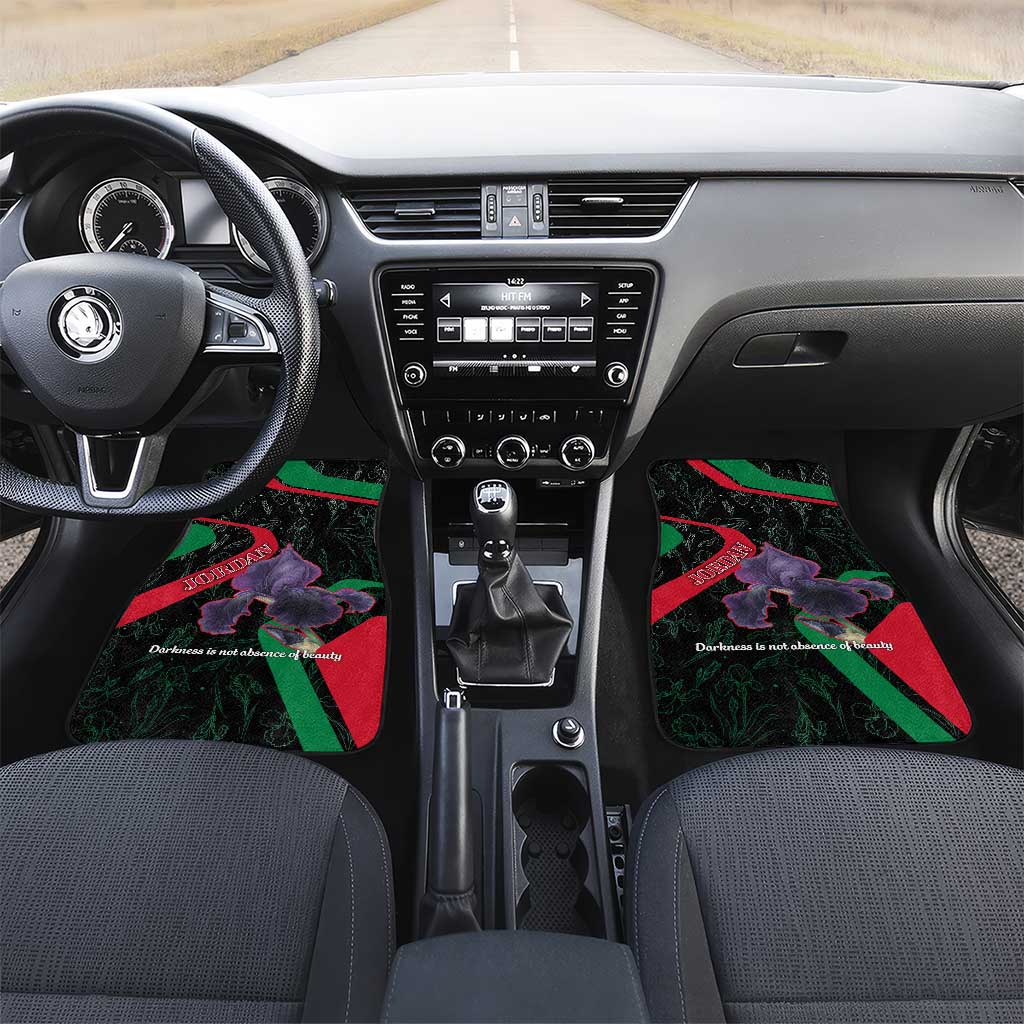 Jordan Black Iris Car Mats with Flag Colors and Cultural Quote