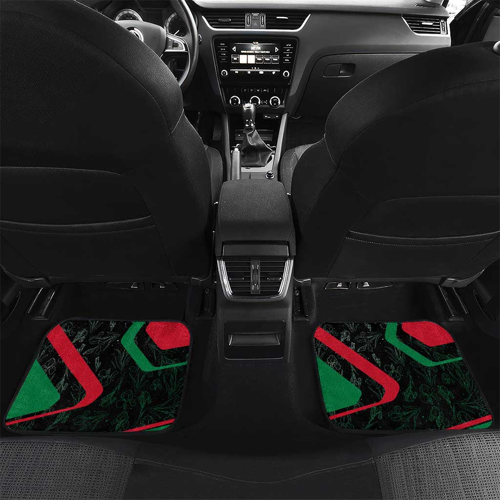 Jordan Black Iris Car Mats with Flag Colors and Cultural Quote