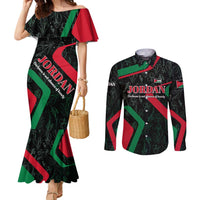 Jordan Black Iris Couples Matching Mermaid Dress and Long Sleeve Button Shirt with Flag Colors and Cultural Quote