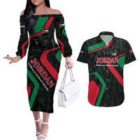 Jordan Black Iris Couples Matching Off The Shoulder Long Sleeve Dress and Hawaiian Shirt with Flag Colors and Cultural Quote