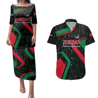 Jordan Black Iris Couples Matching Puletasi and Hawaiian Shirt with Flag Colors and Cultural Quote