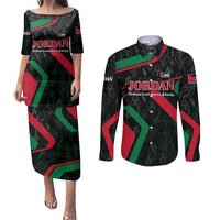 Jordan Black Iris Couples Matching Puletasi and Long Sleeve Button Shirt with Flag Colors and Cultural Quote