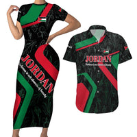 Jordan Black Iris Couples Matching Short Sleeve Bodycon Dress and Hawaiian Shirt with Flag Colors and Cultural Quote