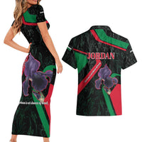 Jordan Black Iris Couples Matching Short Sleeve Bodycon Dress and Hawaiian Shirt with Flag Colors and Cultural Quote