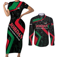 Jordan Black Iris Couples Matching Short Sleeve Bodycon Dress and Long Sleeve Button Shirt with Flag Colors and Cultural Quote