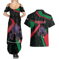 Jordan Black Iris Couples Matching Summer Maxi Dress and Hawaiian Shirt with Flag Colors and Cultural Quote