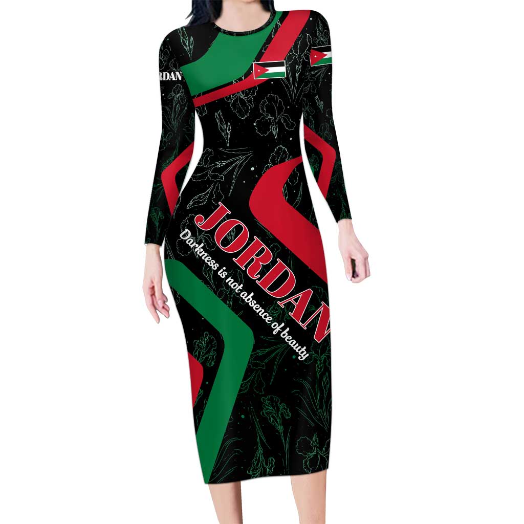 Jordan Black Iris Family Matching Long Sleeve Bodycon Dress and Hawaiian Shirt with Flag Colors and Cultural Quote