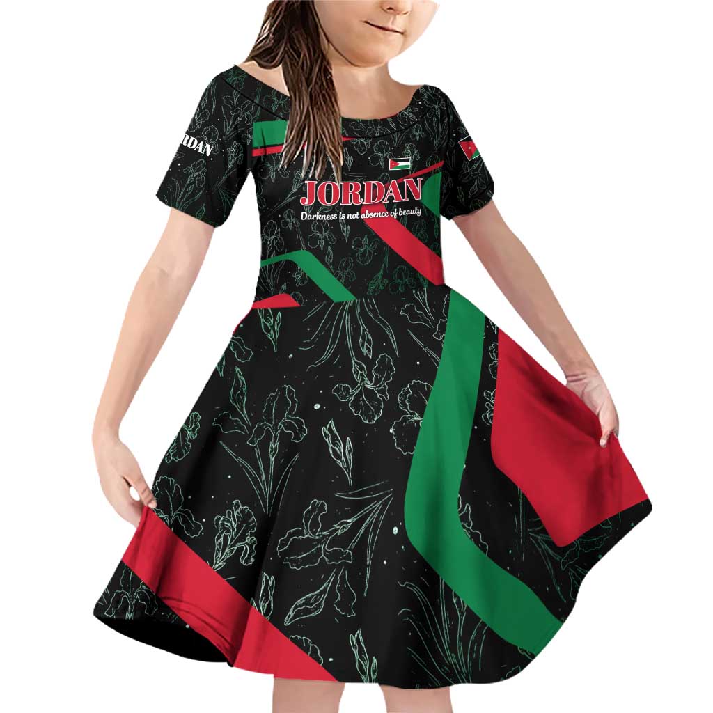Jordan Black Iris Family Matching Off Shoulder Short Dress and Hawaiian Shirt with Flag Colors and Cultural Quote