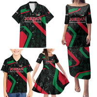 Jordan Black Iris Family Matching Puletasi and Hawaiian Shirt with Flag Colors and Cultural Quote
