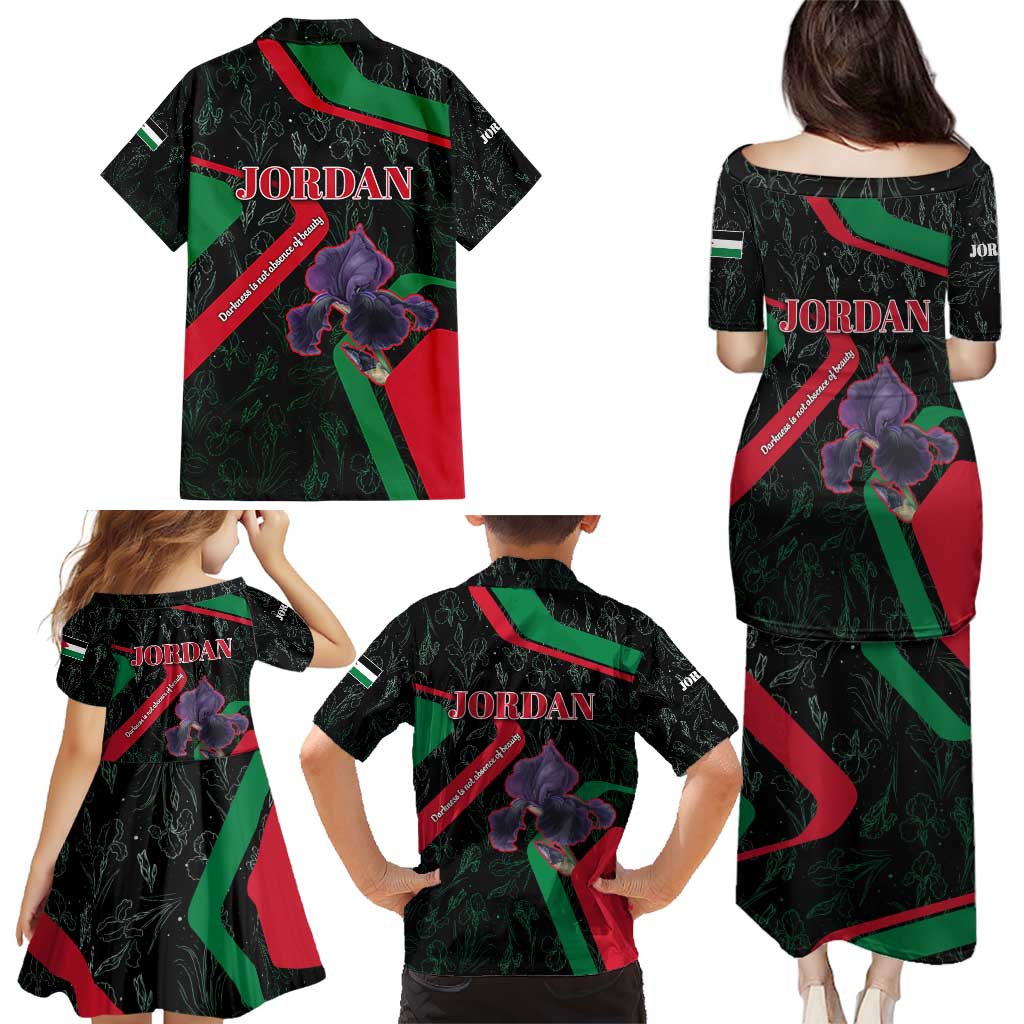 Jordan Black Iris Family Matching Puletasi and Hawaiian Shirt with Flag Colors and Cultural Quote