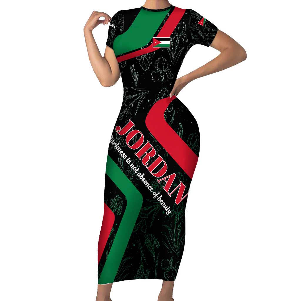 Jordan Black Iris Family Matching Short Sleeve Bodycon Dress and Hawaiian Shirt with Flag Colors and Cultural Quote