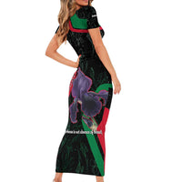 Jordan Black Iris Family Matching Short Sleeve Bodycon Dress and Hawaiian Shirt with Flag Colors and Cultural Quote