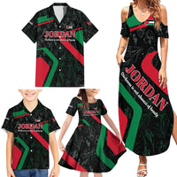 Jordan Black Iris Family Matching Summer Maxi Dress and Hawaiian Shirt with Flag Colors and Cultural Quote