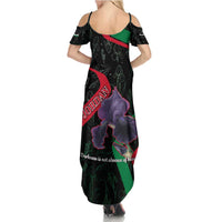 Jordan Black Iris Family Matching Summer Maxi Dress and Hawaiian Shirt with Flag Colors and Cultural Quote