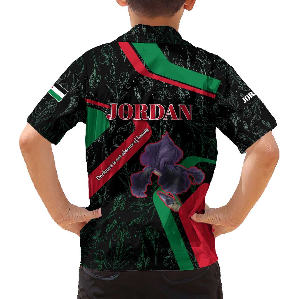 Jordan Black Iris Family Matching Tank Maxi Dress and Hawaiian Shirt with Flag Colors and Cultural Quote