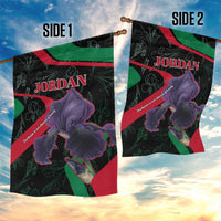 Jordan Black Iris Garden Flag with Flag Colors and Cultural Quote