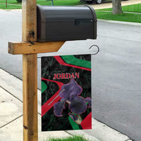 Jordan Black Iris Garden Flag with Flag Colors and Cultural Quote