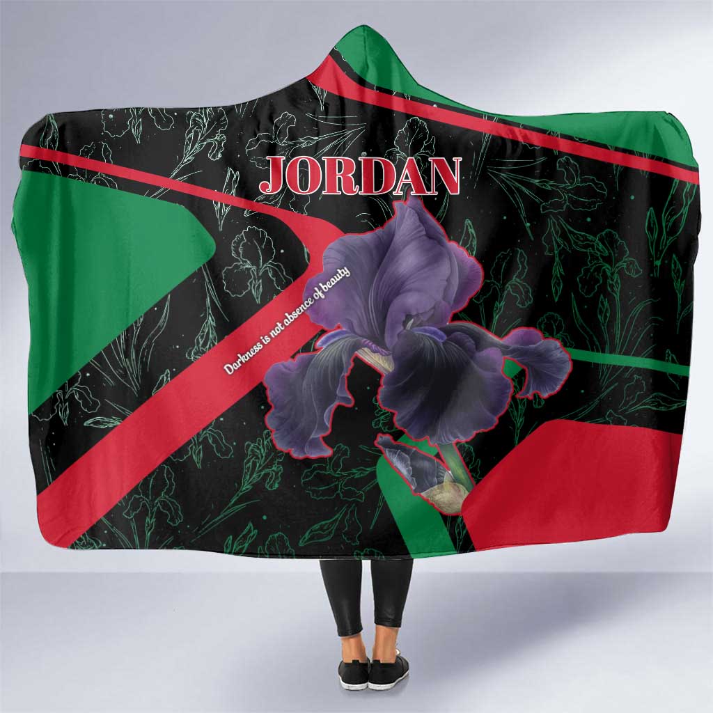 Jordan Black Iris Hooded Blanket with Flag Colors and Cultural Quote