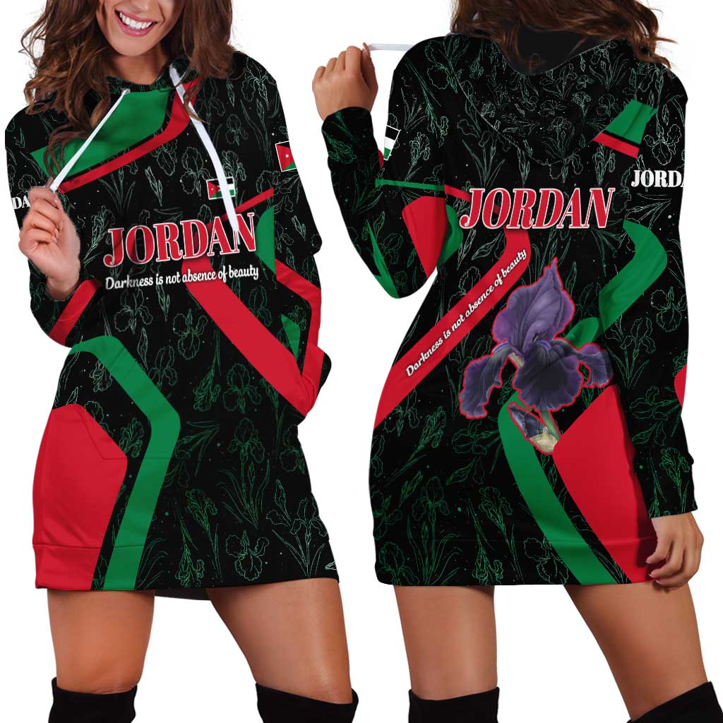 Jordan Black Iris Hoodie Dress with Flag Colors and Cultural Quote