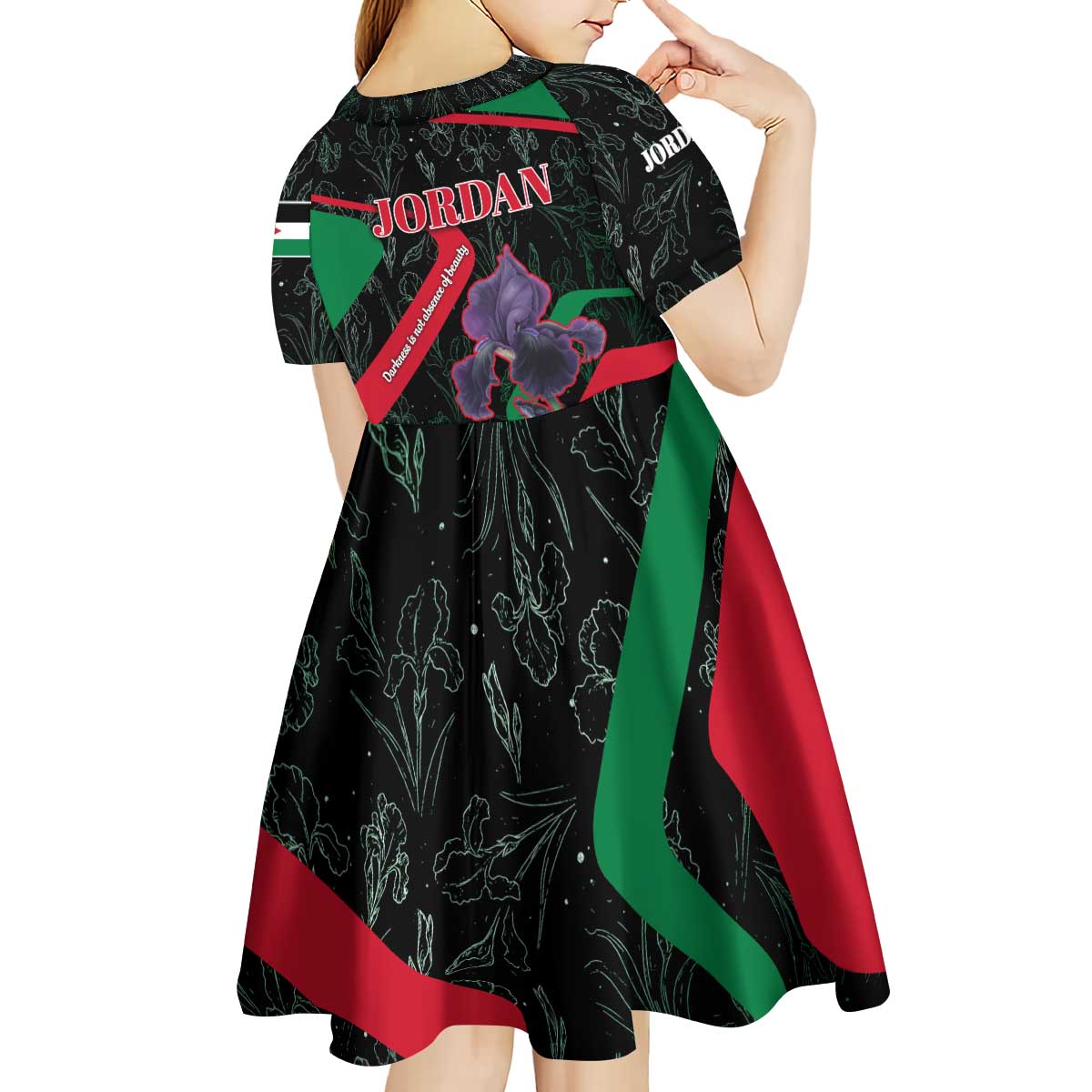 Jordan Black Iris Kid Short Sleeve Dress with Flag Colors and Cultural Quote