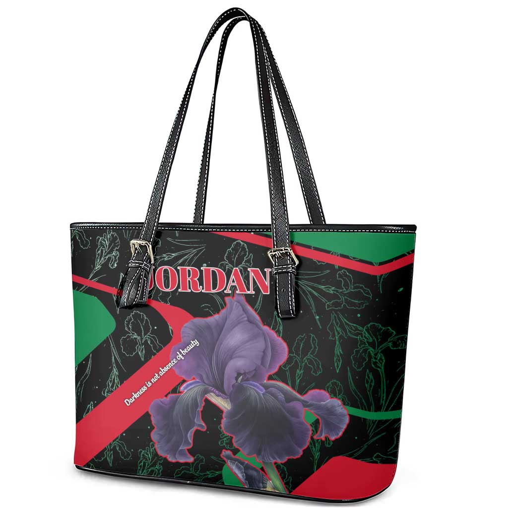 Jordan Black Iris Leather Tote Bag with Flag Colors and Cultural Quote