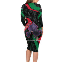 Jordan Black Iris Long Sleeve Bodycon Dress with Flag Colors and Cultural Quote