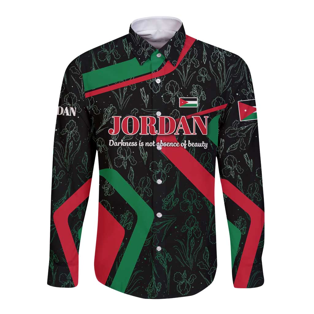 Jordan Black Iris Long Sleeve Button Shirt with Flag Colors and Cultural Quote